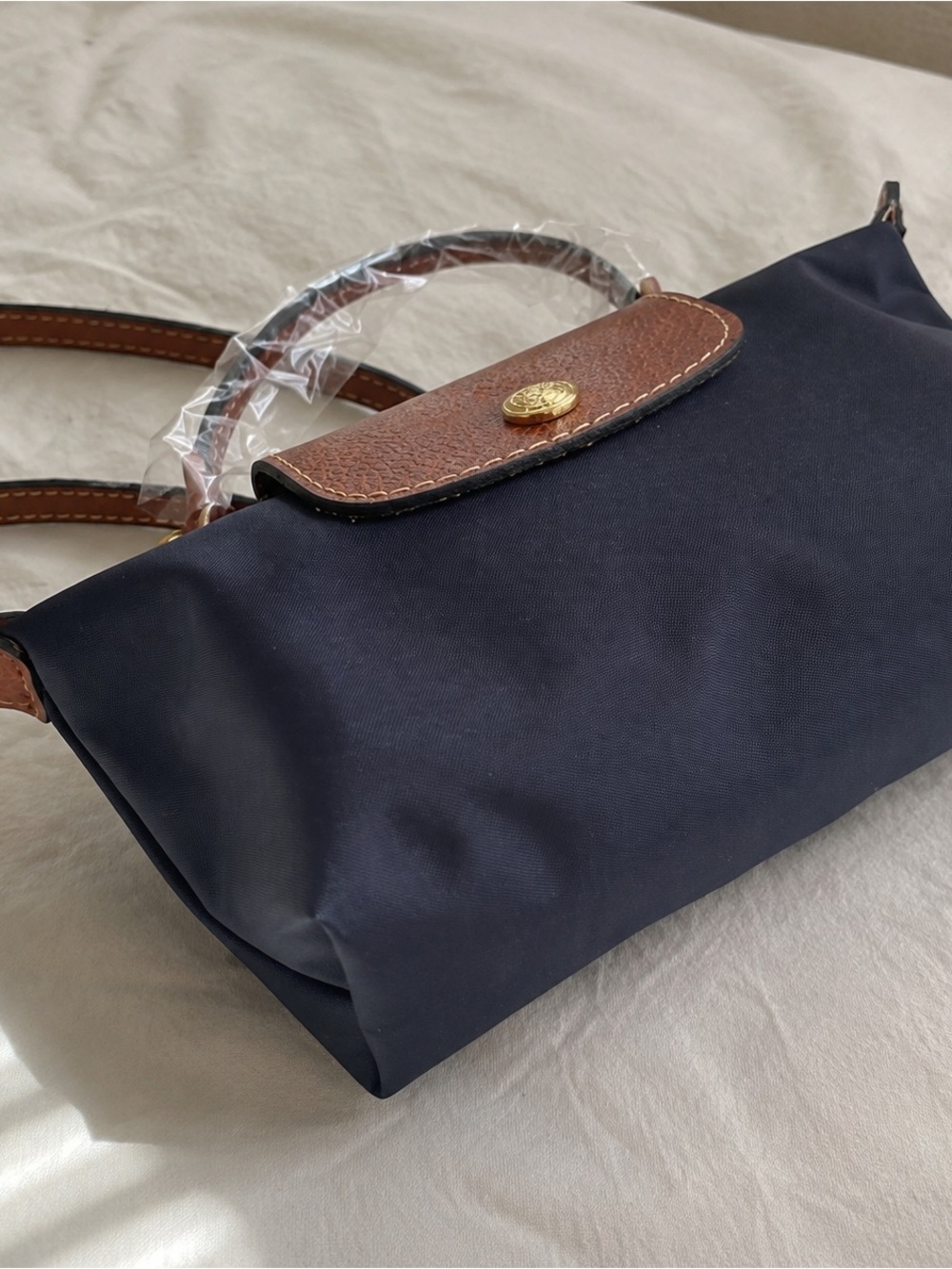 Longchamp Mini Tote in Black with Brown Leather Trim and Gold Hardware - Picture 3 of 4